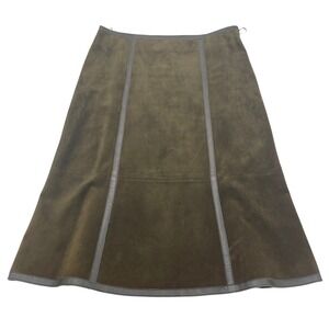 Moschino Cheap and Chic Olive Green Suede Paneled Midi Skirt Made in Italy 10